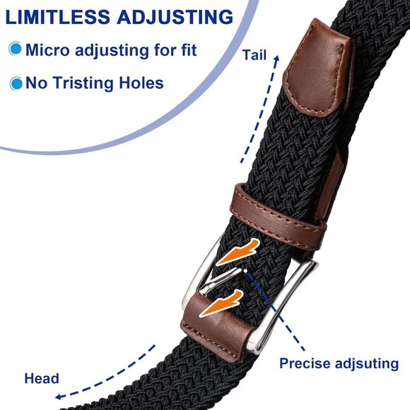 Mens Belt, Canvas Elastic Fabric Woven Stretch Multicolored Braided Belts for Go - Picture 2 of 7